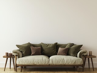 stylish grey sofa with pillows in a bright and airy living room, perfect for projects about modern living, minimalist aesthetics,