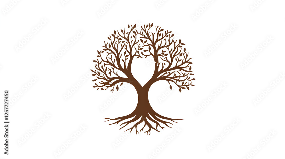 Poster a tree of life with its roots and branches forming a circle around the brand name