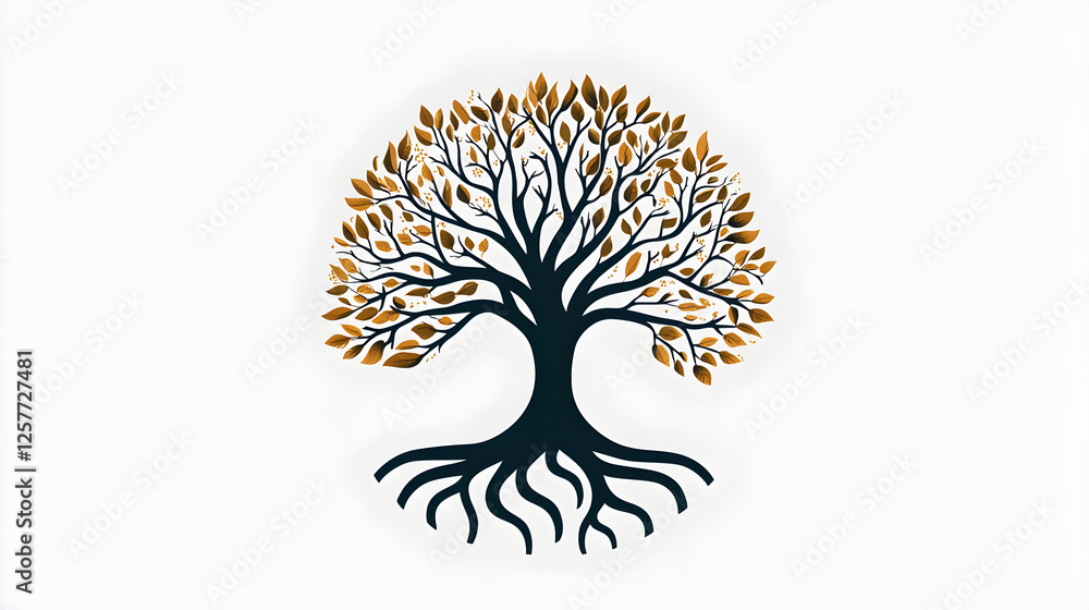 Poster a tree of life with its roots and branches forming a circle around the brand name