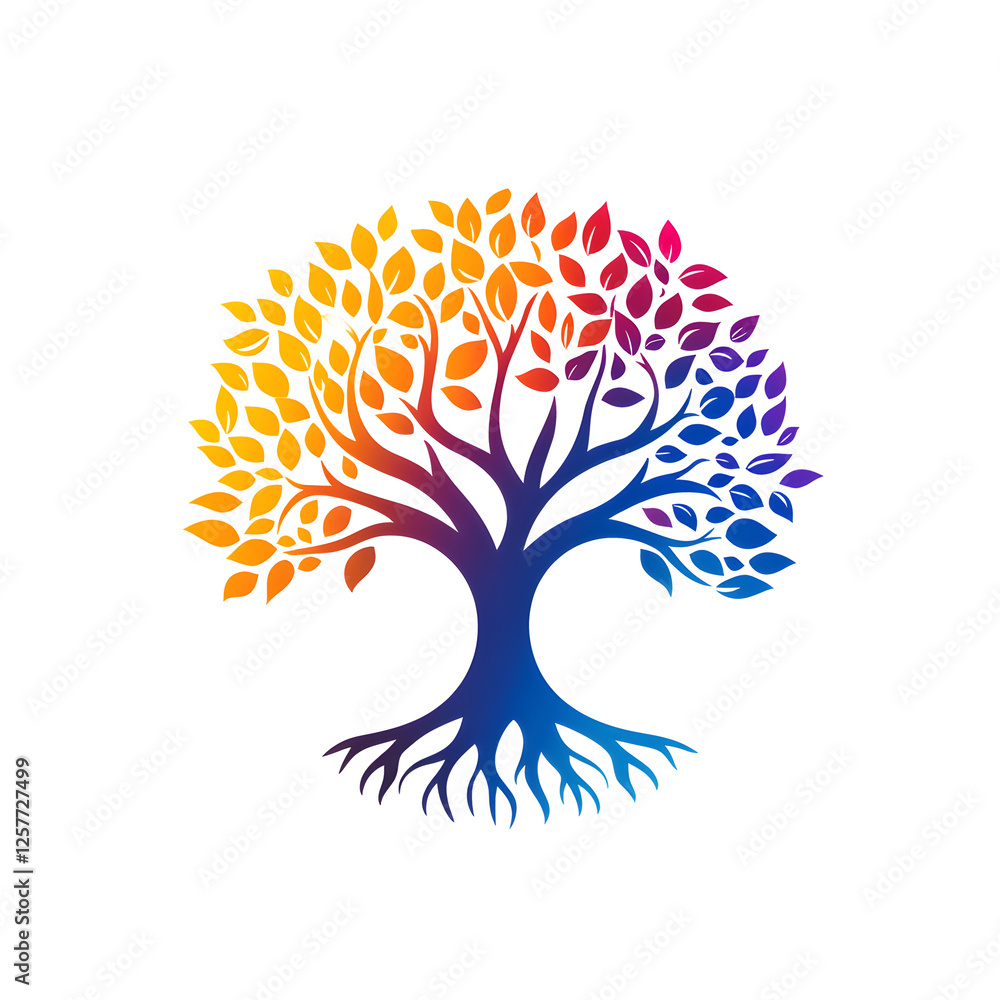 Poster a tree of life with its roots and branches forming a circle around the brand name