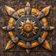 Obraz premium Ornate Sun Symbol with Intricate Details and Textured Background Design