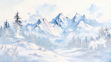 Obraz premium mountains in the snow watercolor isolated on white background