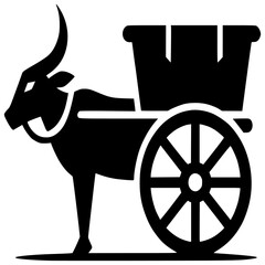 Fototapeta premium Ox-Cart Silhouette: A strong ox pulls a simple cart, a timeless symbol of rural life and transportation. The bold black silhouette offers a powerful and evocative image. 