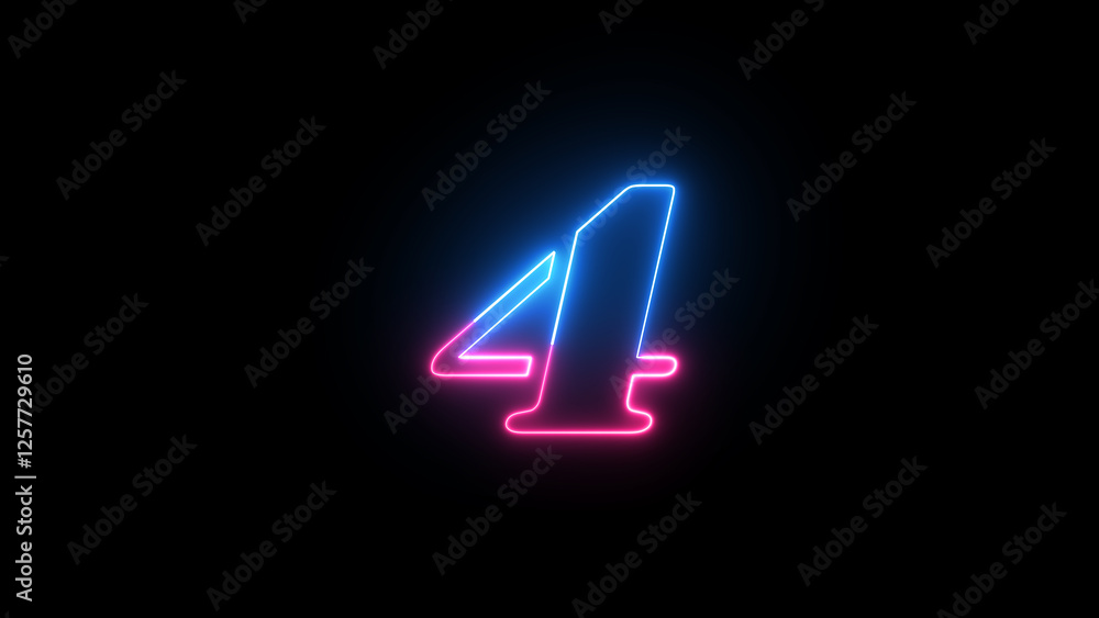 Fototapete neon digital number. educational mathematics concept with neon letter. abstract neon countdown “4” n