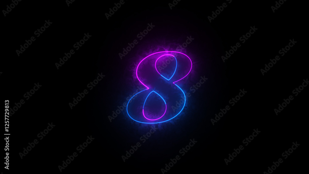 Fototapete educational mathematics concept with neon letter. abstract neon countdown “8” number text background
