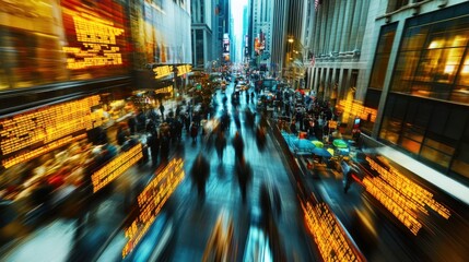 A zoomed-out view of a stock ticker tape running through
