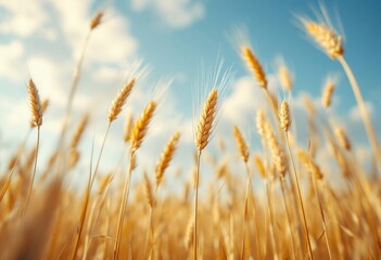 Fototapeta premium Golden Wheat Field Against Blue Sky: A Bountiful Harvest in the Countryside