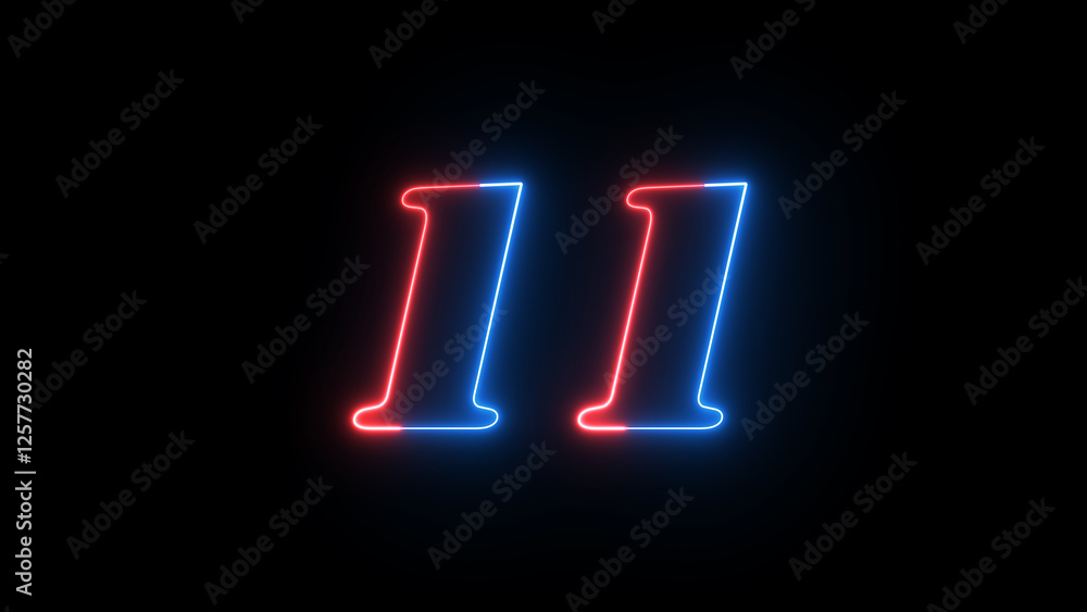 Fototapete Neon digital number .Abstract neon countdown “11” number text background illustration. Neon countdown text number illustration.