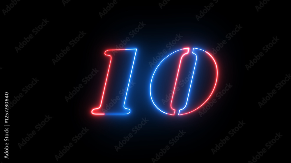Fototapete neon digital number .abstract neon countdown “10” number text background illustration. neon countdow