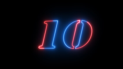 Neon digital number .Abstract neon countdown “10” number text background illustration. Neon countdown text number illustration.
