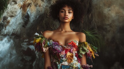 young woman model with sustainable fashion