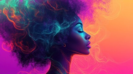 Serene woman with vibrant, colorful afro hair.