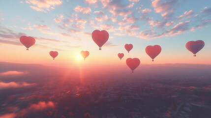 Obraz premium heart shaped valentine air balloon