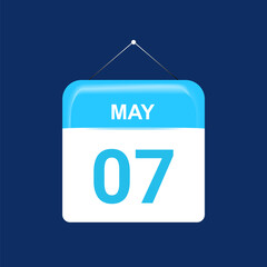 7th May daily calendar icon template. May 7 day calendar design. Single day calendar in vector illustration flat style.
