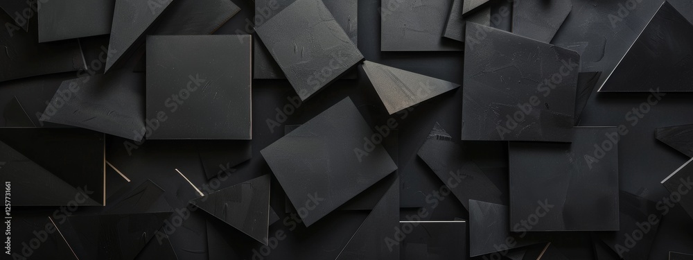 Wall mural sharp black triangles and squares on a dark background. geometric design for banner template with wh