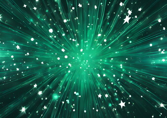 Fototapeta premium Green light burst with star particles.