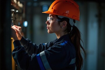 female worker in black jumpsuit industrial work
