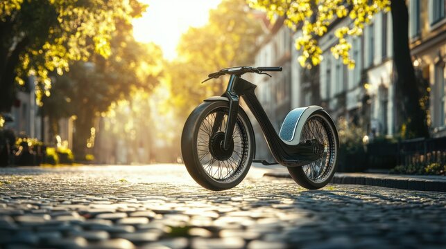 An advanced electric bike with built-in solar panels, - Powered by Adobe