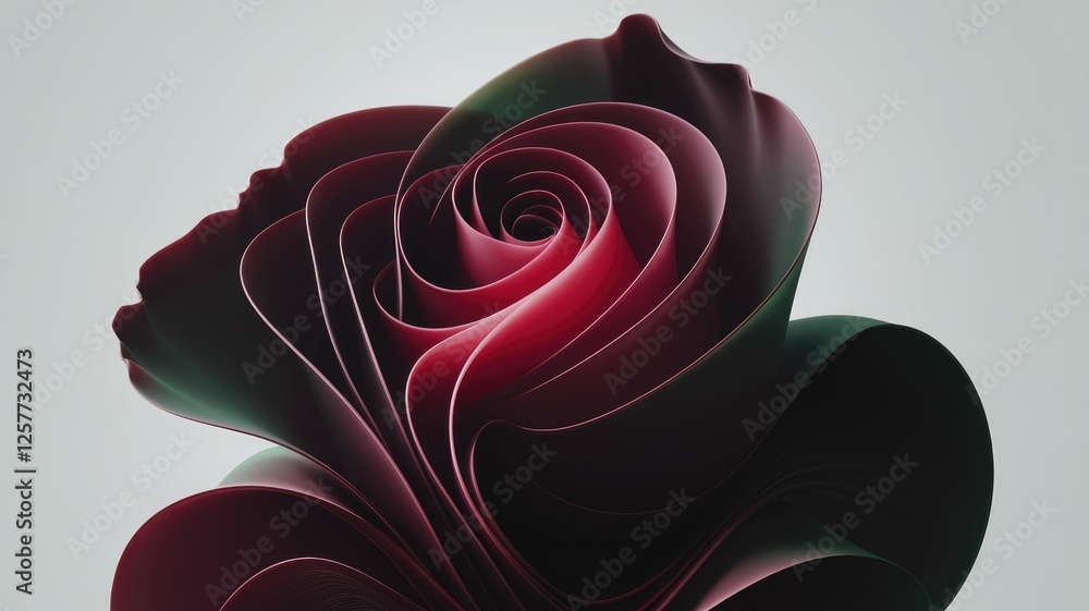 Aufkleber abstract 3d rendering of a dark red rose, showcasing intricate layers and curves.