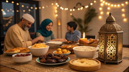 Fototapeta premium Candle-Lit Iftar Table Traditional Ramadan Dishes