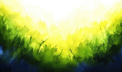 Fototapeta premium Abstract green yellow watercolor sunrise nature background