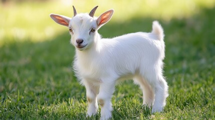 Obraz premium Adorable Baby Goat in a Lush Green Field