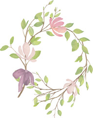 Watercolor vector Easter Floral Wreath with pink flowers and bow - Spring Holiday Art