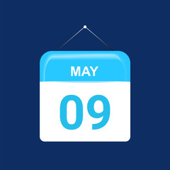 9th May daily calendar icon template. May 9 day calendar design. Single day calendar in vector illustration flat style.