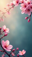 Obraz premium Soft pink blossoms create a graceful spring border , spring border, delicate
