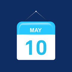 10th May daily calendar icon template. May 10 day calendar design. Single day calendar in vector illustration flat style.