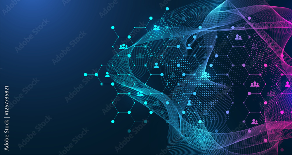 Poster Social network communication concept. Global network connection abstract background. Deep web vector. Horizontal header web banner. Internet technology. Business. Science