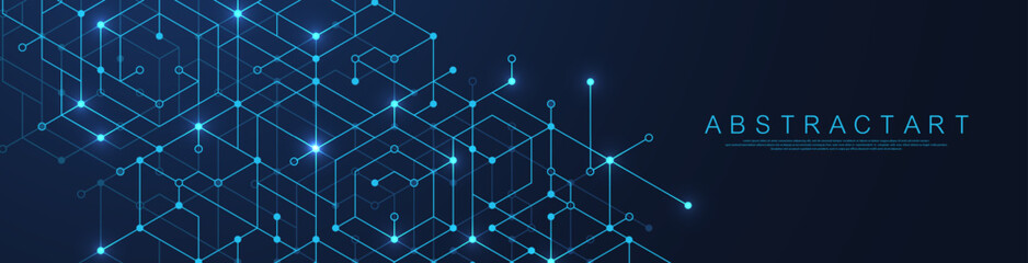 Technology abstract background with cubes, lines, dots and hexagons. Hexagonal digital concept for poster, banner, header, footer, presentation, Innovation pattern. Vector illustration.