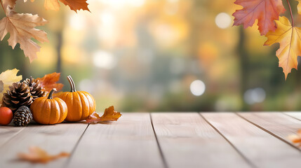 Fall Wooden Table - Autumn Season In Orange Forest
