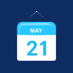 21th May daily calendar icon template. May 21 day calendar design. Single day calendar in vector illustration flat style.