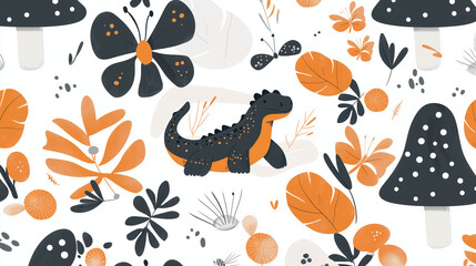 Colorful hand-drawn dino design with positive and adorable elements