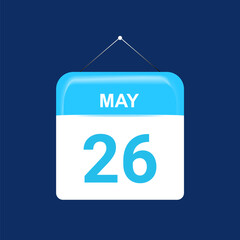 26th May daily calendar icon template. May 26 day calendar design. Single day calendar in vector illustration flat style.