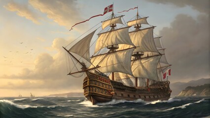 Obraz premium Majestic Sailing Ship Hyper-Realistic Galleon on the High Seas V2