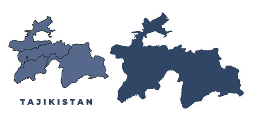 Tajikistan flat and outline vector map set