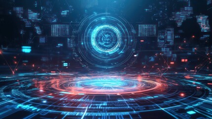 Fototapeta premium Futuristic Technological Interface with Glowing Circular Data Network
