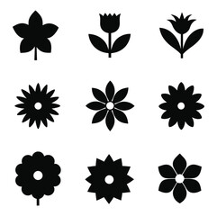 Flowers icon set. Flowers in flat style design. Various flower plant nature collection. Vector illustration.