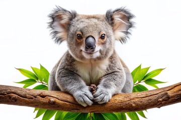Fototapeta premium Adorable Koala on Branch, Cute Wildlife Stock Photo PNG