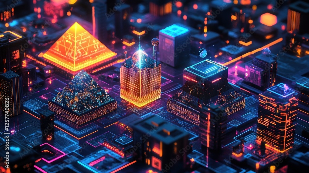 Poster digital metropolis, a vibrant display of futuristic architecture and technology
