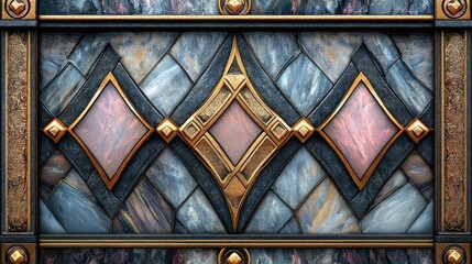 Ornate stone panel with golden details, wall design, decorative tile