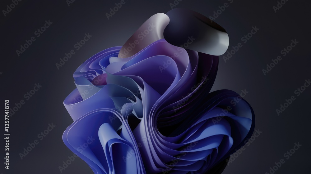 Poster abstract swirling purple and blue forms create a dynamic, visually captivating artwork.