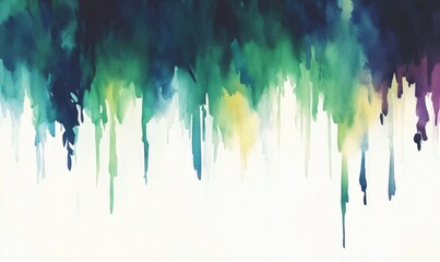 Fototapeta premium Abstract watercolor drips, green blue shades, white background, design element