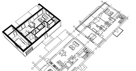 house sketch plan 3d illustration