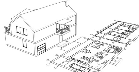 Fototapeta premium house sketch plan 3d illustration