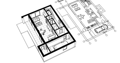 Fototapeta premium house sketch plan 3d illustration