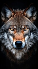 Fototapeta premium A close up of a wolf's face in the dark