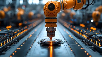 Industrial robot arm working on a manufacturing line
